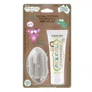  Action set Children's toothpaste - flavourless (50 g) Children's silicone toothbrush for finger - discounted set