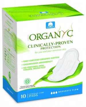 Organyc Moderate Day Pads with wings (10 pcs) - 100% organic cotton, 3 drops