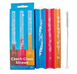 Yoni Set of straws made of Czech glass with brush (3 pcs) - Botanical