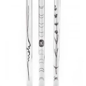 Set of straws made of Czech glass with brush (3 pcs) - Botanical